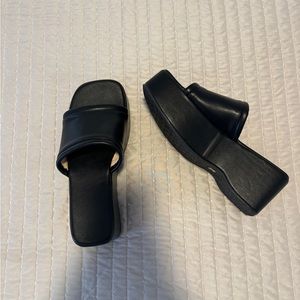 Chunky black heel sandals